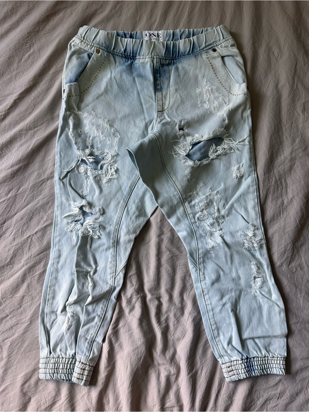 One Teaspoon Light Blue Distressed Relaxed Dundees Women’s Jogger Jeans